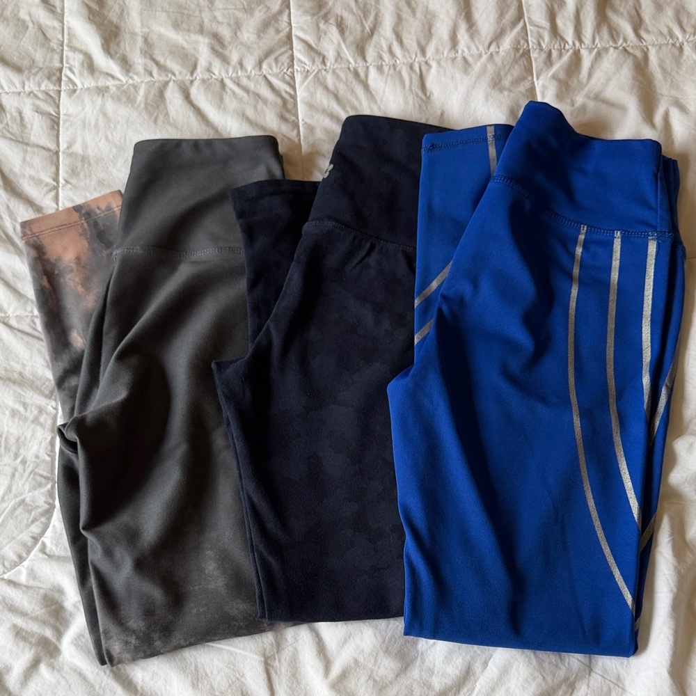 Set of Three Athletic Leggings - Gray, Black, and Blue